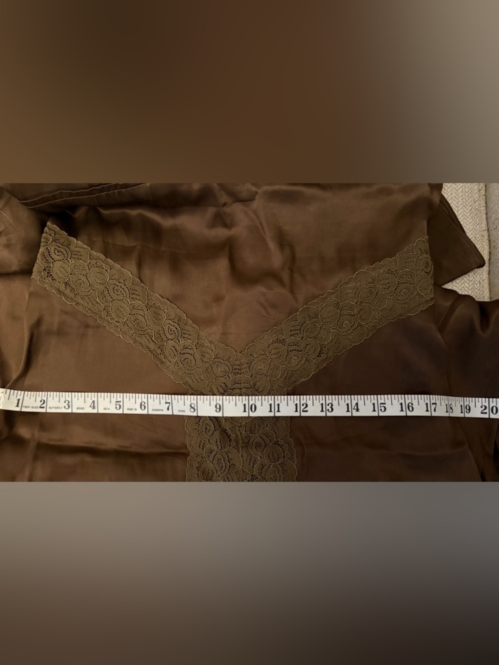 Free People Brown Olive Satin Lace-Trim Midi Slip Dress - Picture 9 of 10